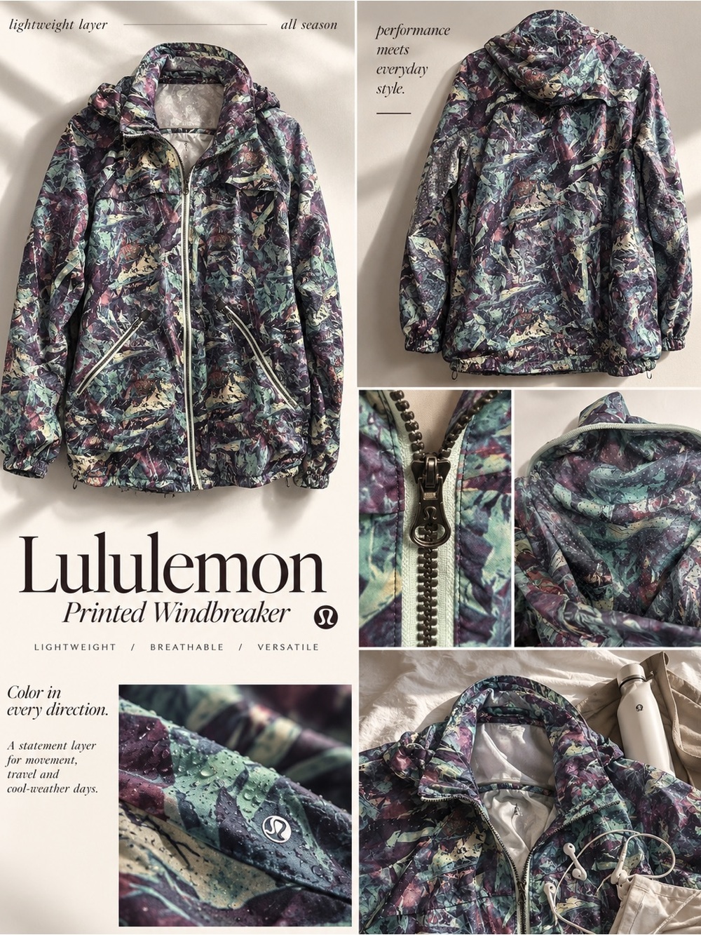 lululemon athletica Printed Windbreaker Jacket - Purple, Green, Cream